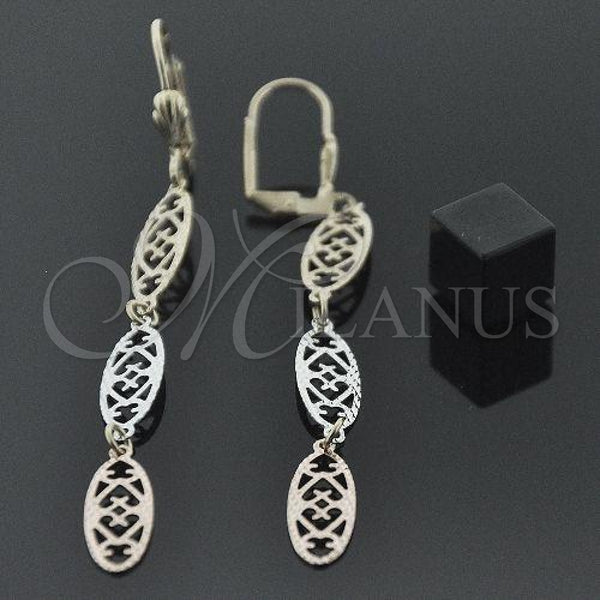 Oro Laminado Long Earring, Gold Filled Style Diamond Cutting Finish, Tricolor, 02.63.2269