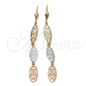 Oro Laminado Long Earring, Gold Filled Style Diamond Cutting Finish, Tricolor, 02.63.2269