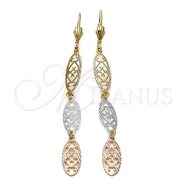 Oro Laminado Long Earring, Gold Filled Style Diamond Cutting Finish, Tricolor, 02.63.2269