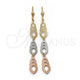 Oro Laminado Long Earring, Gold Filled Style Diamond Cutting Finish, Tricolor, 02.63.2270