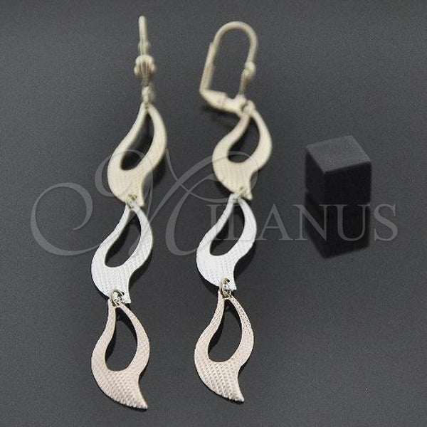 Oro Laminado Long Earring, Gold Filled Style Diamond Cutting Finish, Tricolor, 02.63.2271