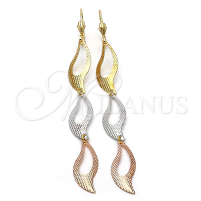 Oro Laminado Long Earring, Gold Filled Style Diamond Cutting Finish, Tricolor, 02.63.2271 for wholesale, main product view