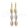 Oro Laminado Long Earring, Gold Filled Style Teardrop Design, Diamond Cutting Finish, Tricolor, 02.63.2272