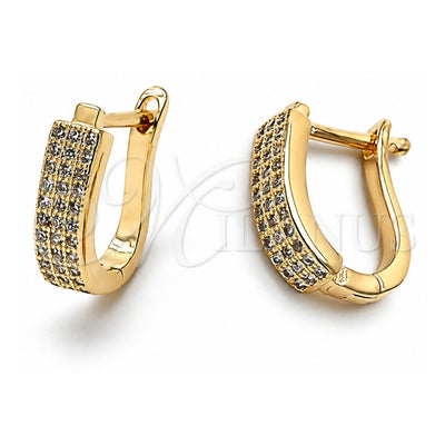 Oro Laminado Huggie Hoop, Gold Filled Style with Brown Micro Pave, Polished, Golden Finish, 02.162.0008