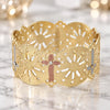 Gold Plated Individual Bangle, Cross Design, with White Cubic Zirconia, Polished, Tricolor, 03.08.0101.05 (25 MM Thickness, Size 5 (2.50 Diameter))