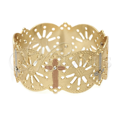 Gold Plated Individual Bangle, Cross Design, with White Cubic Zirconia, Matte Finish, Tricolor, 03.08.0101.06 (25 MM Thickness, Size 6 (2.75 Diameter))