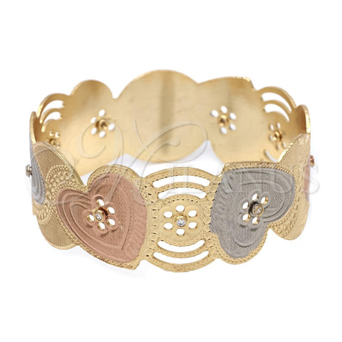 Gold Plated Individual Bangle, Heart Design, Polished, Tricolor, 03.08.0102.06 (25 MM Thickness, Size 6 (2.75 Diameter))