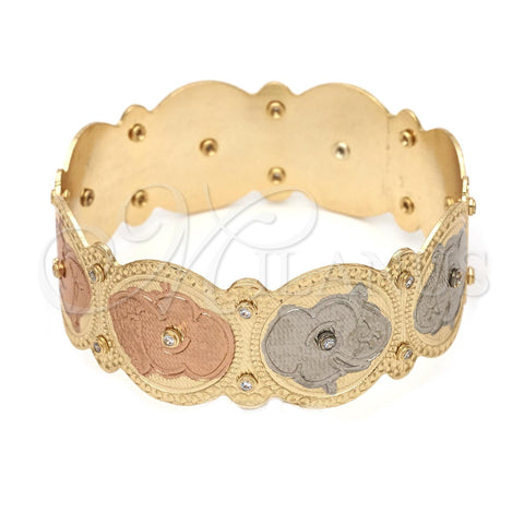 Gold Plated Individual Bangle, Elephant Design, Polished, Tricolor, 03.08.0103.06 (25 MM Thickness, Size 6 (2.75 Diameter))