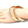 Gold Plated Set Bangle, Teddy Bear Design, Diamond Cutting Finish, Tricolor, 03.08.0106.05 (10 MM Thickness, Size 5 (2.50 Diameter))