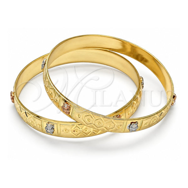 Gold Plated Set Bangle, Teddy Bear Design, Diamond Cutting Finish, Tricolor, 03.08.0106.05 (10 MM Thickness, Size 5 (2.50 Diameter))