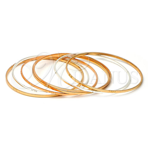 Gold Plated Semanario Bangle, Diamond Cutting Finish, Tricolor, 03.08.0121.06 (03 MM Thickness, Size 6 (2.75 Diameter))