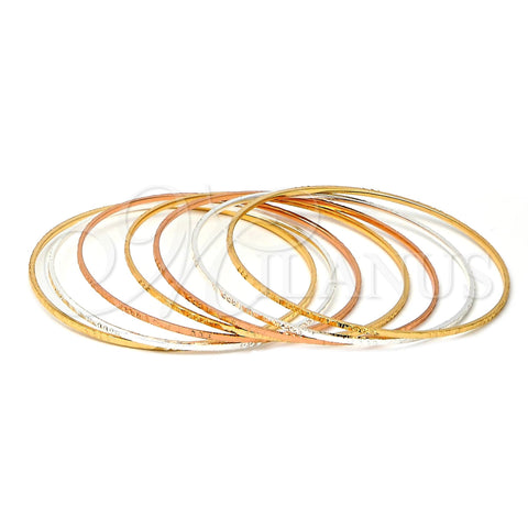 Gold Plated Semanario Bangle, Diamond Cutting Finish, Tricolor, 03.08.0124.06 (02 MM Thickness, Size 6 (2.75 Diameter))