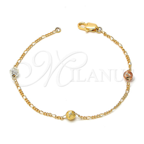Gold Plated Fancy Bracelet, Ball Design, Diamond Cutting Finish, Tricolor, 03.08.0128.07 (25 MM Thickness, 7 Inches Length)