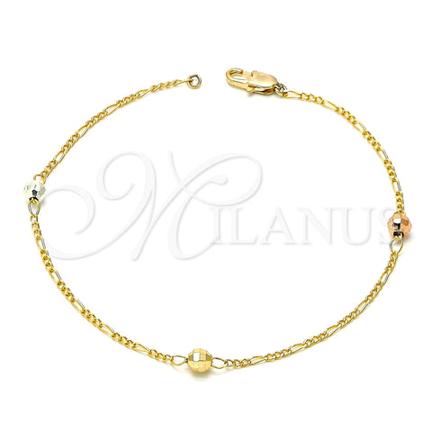 Gold Plated Fancy Bracelet, Ball Design, Polished, Tricolor, 03.08.0131.08 (20 MM Thickness, 8 Inches Length)