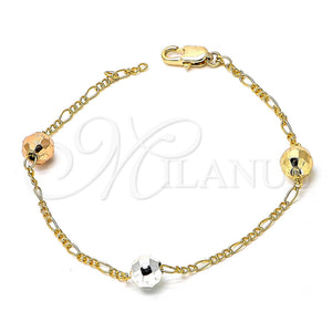 Gold Plated Fancy Bracelet, Ball Design, Polished, Tricolor, 03.08.0132.08 (35 MM Thickness, 8 Inches Length)