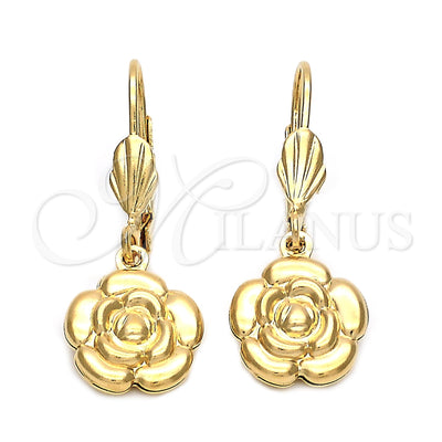 Oro Laminado Dangle Earring, Gold Filled Style Flower Design, Diamond Cutting Finish, Golden Finish, 5.108.015 for wholesale, main product view