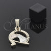 Oro Laminado Fancy Pendant, Gold Filled Style Horse Design, Diamond Cutting Finish, Tricolor, 05.163.0015.1
