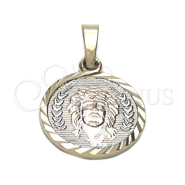 Oro Laminado Religious Pendant, Gold Filled Style Jesus Design, Diamond Cutting Finish, Tricolor, 05.163.0027.1