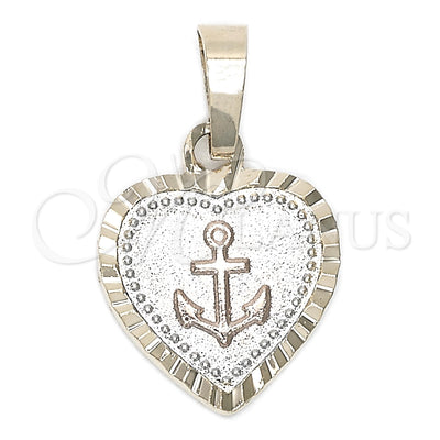 Oro Laminado Fancy Pendant, Gold Filled Style Heart and Anchor Design, Diamond Cutting Finish, Tricolor for wholesale, main product view
