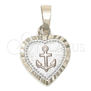 Oro Laminado Fancy Pendant, Gold Filled Style Heart and Anchor Design, Diamond Cutting Finish, Tricolor, 05.163.0029.1