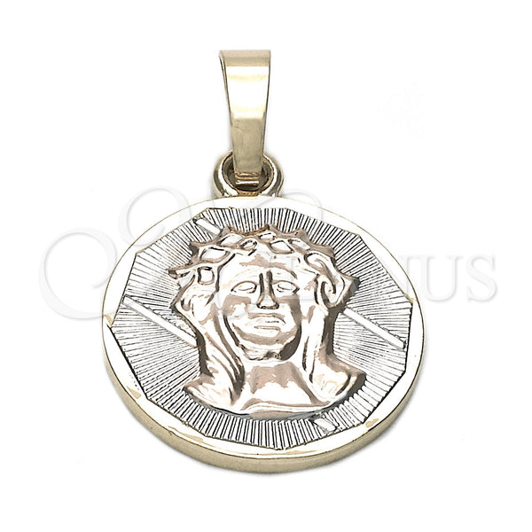 Oro Laminado Religious Pendant, Gold Filled Style Jesus Design, Diamond Cutting Finish, Tricolor, 05.163.0035.1