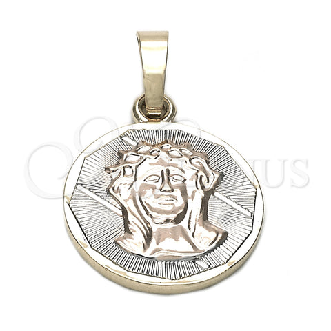 Oro Laminado Religious Pendant, Gold Filled Style Jesus Design, Diamond Cutting Finish, Tricolor, 05.163.0035.1