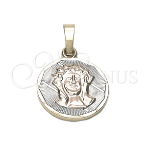 Oro Laminado Religious Pendant, Gold Filled Style Jesus Design, Diamond Cutting Finish, Tricolor, 05.163.0036.1