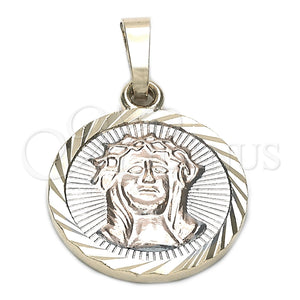 Oro Laminado Religious Pendant, Gold Filled Style Jesus Design, Diamond Cutting Finish, Tricolor, 05.163.0039.1