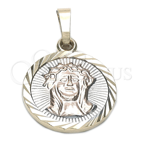 Oro Laminado Religious Pendant, Gold Filled Style Jesus Design, Diamond Cutting Finish, Tricolor, 05.163.0039.1