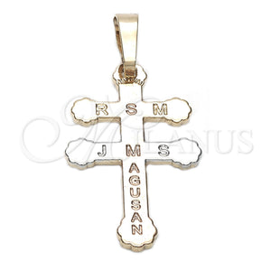 Oro Laminado Religious Pendant, Gold Filled Style Cross Design, Diamond Cutting Finish, Tricolor, 05.163.0041.1