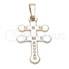 Oro Laminado Religious Pendant, Gold Filled Style Cross Design, Diamond Cutting Finish, Tricolor, 05.163.0041.1