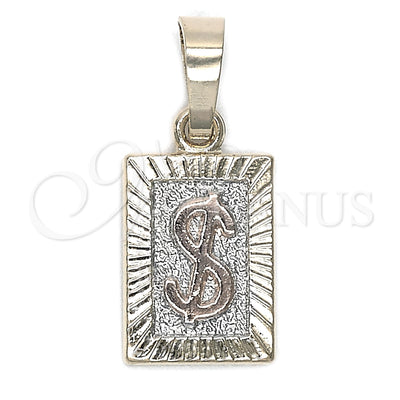Oro Laminado Fancy Pendant, Gold Filled Style Money Sign Design, Diamond Cutting Finish, Tricolor, 05.163.0042.1