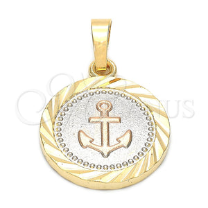 Oro Laminado Fancy Pendant, Gold Filled Style Anchor Design, Diamond Cutting Finish, Tricolor, 5.187.023.2