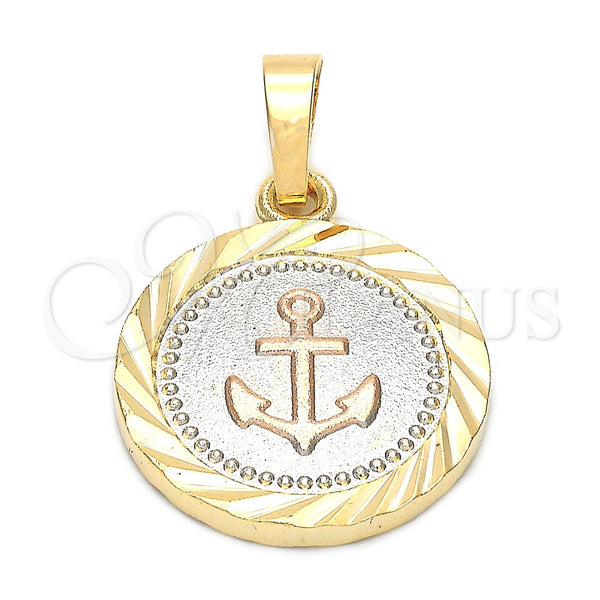 Oro Laminado Fancy Pendant, Gold Filled Style Anchor Design, Diamond Cutting Finish, Tricolor, 5.187.023.2