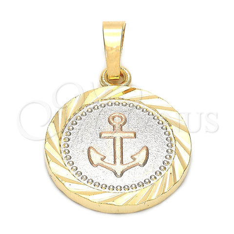 Oro Laminado Fancy Pendant, Gold Filled Style Anchor Design, Diamond Cutting Finish, Tricolor, 5.187.023.2