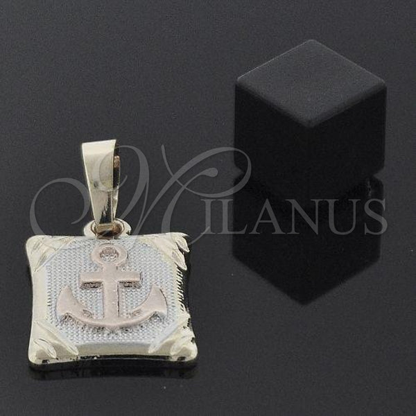 Oro Laminado Fancy Pendant, Gold Filled Style Anchor Design, Diamond Cutting Finish, Tricolor, 5.187.015.3