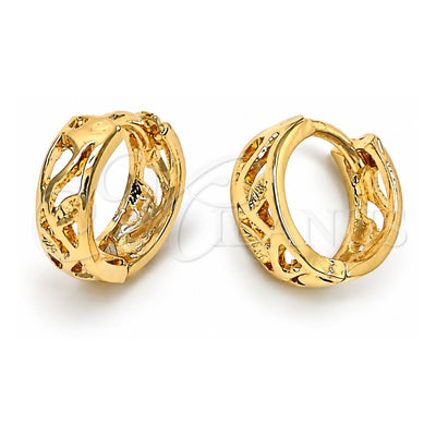 Oro Laminado Huggie Hoop, Gold Filled Style Leaf Design, Diamond Cutting Finish, Golden Finish, 02.164.0008
