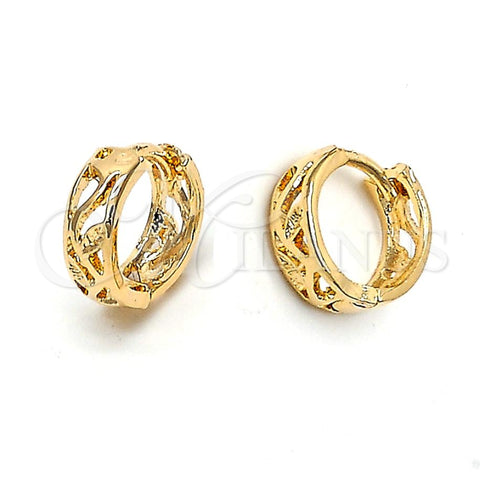 Oro Laminado Huggie Hoop, Gold Filled Style Leaf Design, Diamond Cutting Finish, Golden Finish, 02.164.0008