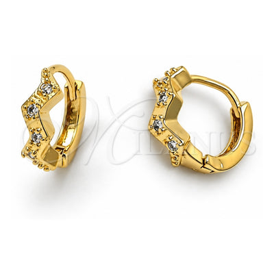 Oro Laminado Huggie Hoop, Gold Filled Style with White Cubic Zirconia, Polished, Golden Finish, 02.165.0003