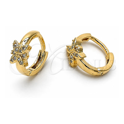 Oro Laminado Huggie Hoop, Gold Filled Style Butterfly Design, with White Cubic Zirconia, Polished, Golden Finish, 02.165.0007