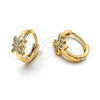 Oro Laminado Huggie Hoop, Gold Filled Style Butterfly Design, with White Cubic Zirconia, Polished, Golden Finish, 02.165.0007
