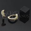 Oro Laminado Huggie Hoop, Gold Filled Style Moon Design, with White Cubic Zirconia, Polished, Golden Finish, 02.165.0009