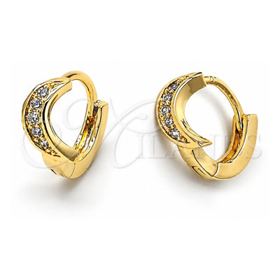 Oro Laminado Huggie Hoop, Gold Filled Style Moon Design, with White Cubic Zirconia, Polished, Golden Finish, 02.165.0009