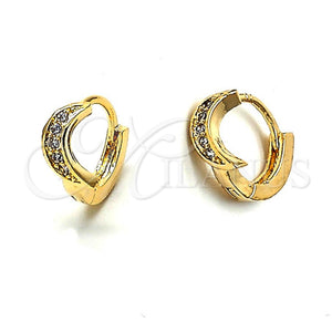 Oro Laminado Huggie Hoop, Gold Filled Style Moon Design, with White Cubic Zirconia, Polished, Golden Finish, 02.165.0009