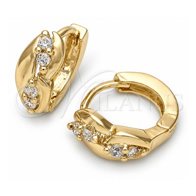 Oro Laminado Huggie Hoop, Gold Filled Style with White Cubic Zirconia, Polished, Golden Finish, 02.165.0014