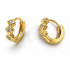 Oro Laminado Huggie Hoop, Gold Filled Style Flower Design, with White Cubic Zirconia, Polished, Golden Finish, 02.165.0015