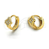 Oro Laminado Huggie Hoop, Gold Filled Style Flower Design, with White Cubic Zirconia, Polished, Golden Finish, 02.165.0022