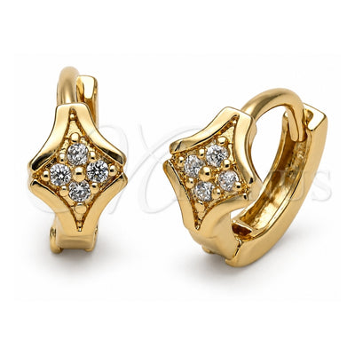 Oro Laminado Huggie Hoop, Gold Filled Style Flower Design, with White Cubic Zirconia, Polished, Golden Finish, 02.165.0022