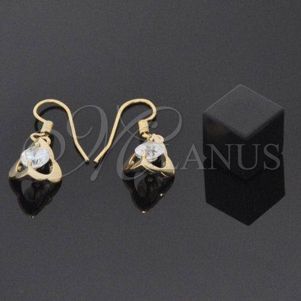 Oro Laminado Dangle Earring, Gold Filled Style with White Cubic Zirconia, Polished, Golden Finish, 02.171.0027