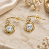 Oro Laminado Dangle Earring, Gold Filled Style Heart Design, with White Cubic Zirconia, Polished, Golden Finish, 02.171.0031